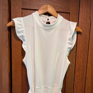 Moa Moa Jumpsuit White Sleeveless Ruffle Cap shoulder with pockets. Size L